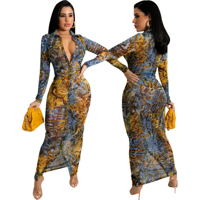 Sexy fashion printed cardigan women's dress