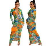 Sexy fashion printed cardigan women's dress