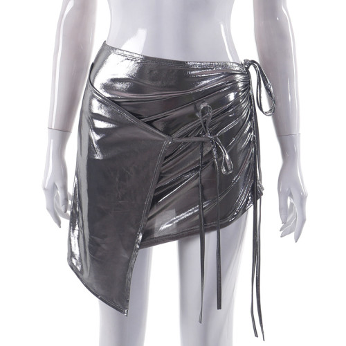 Solid color gilded sexy pleated bandage slimming buttock skirt