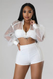 Elegant two-piece organza top and solid color shorts