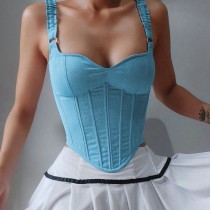 Basic fashion solid color slim fishbone waist sexy vest sling