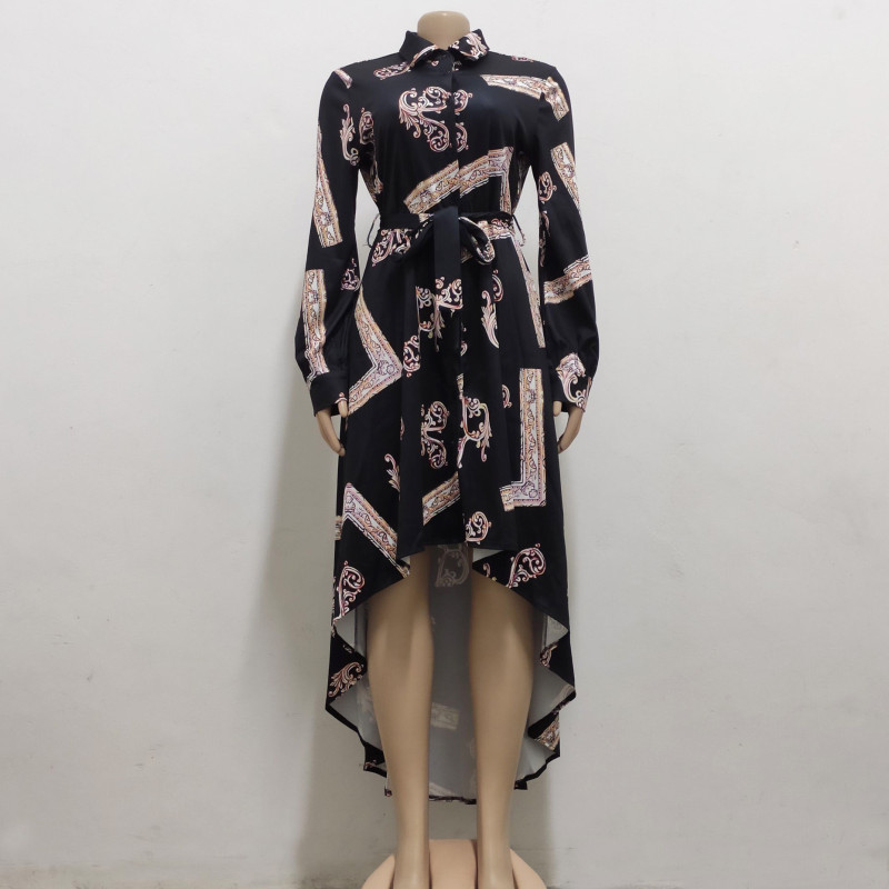 Sexy and fashionable digital printing long-sleeved V-neck women's dress