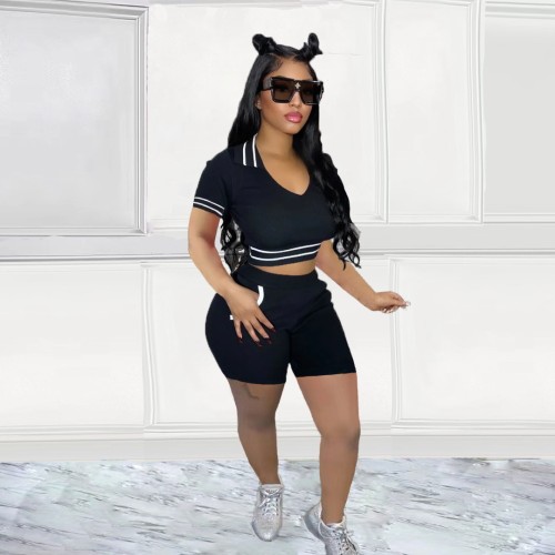 Sexy V-neck threaded splice casual sports suit