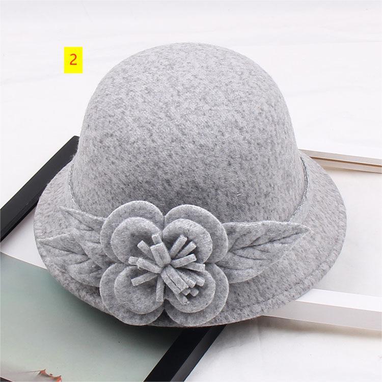 Three-dimensional flower top hat, autumn and winter wool hat, women's Korean version, domed leisure fisherman basin hat