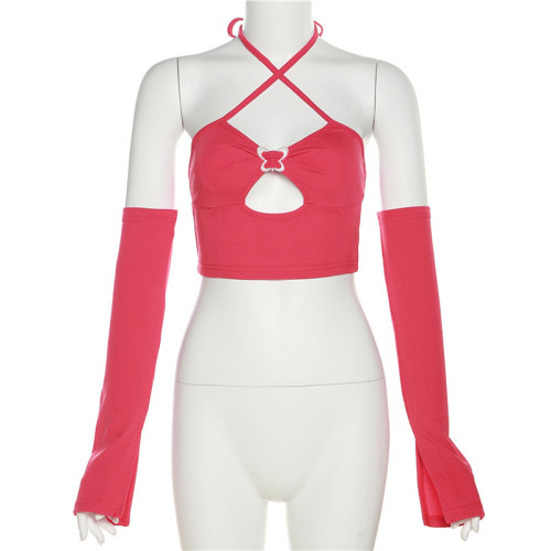Women's solid color slim fashion neck strap sexy backless vest