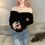 Women's solid color slim fashion neck sexy backless long-sleeved T-shirt