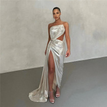 Women's fashion sexy open-back split design sense temperament slim dress