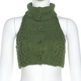 Women's fashion single breasted short open navel knitted bottom vest