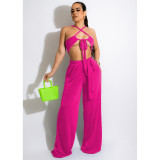 Women's solid color Korean velvet bra vest wide leg trousers two-piece top can be worn both front and back