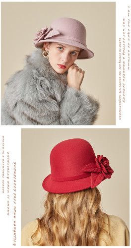 Woolen basin hat Fashion flower fisherman hat Warm felt top hat