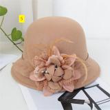 Fisherman's hat Female British vintage feather flower wool top hat Korean version Elegant celebrity felt hat Pot hat