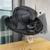 Mesh flower fashion hat Women's British retro rolled-up top hat Outdoor versatile sunshade and sunscreen hat
