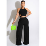 Women's solid color Korean velvet bra vest wide leg trousers two-piece top can be worn both front and back