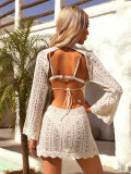 Blouse cut-out sweater backless sexy beach skirt seaside shirt