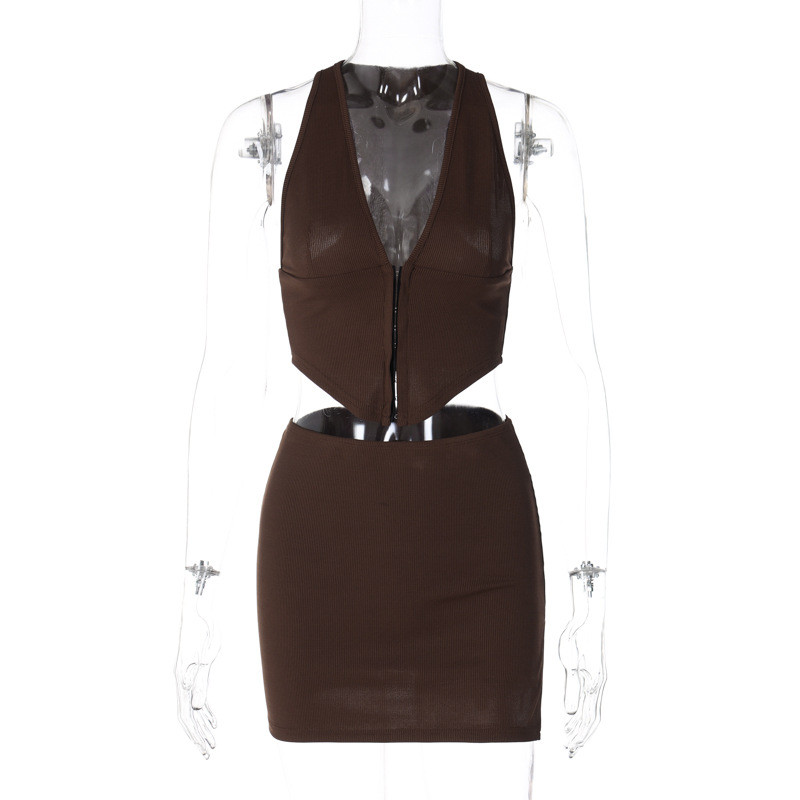 Fashion V-neck breasted vest Slim fit split skirt suit