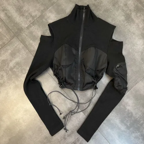 Small coat Women's new autumn stand collar off shoulder long sleeve hem drawcord fashion street top
