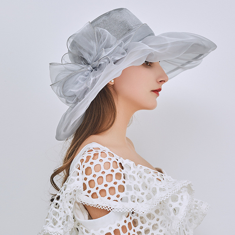 Flower gauze hat Vintage elegant double-layer organza sunvisor foldable sun-proof large brim hat