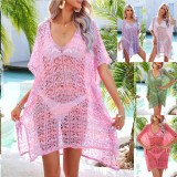 Loose oversized beach shirt panel cut-out knit oversized bikini blouse