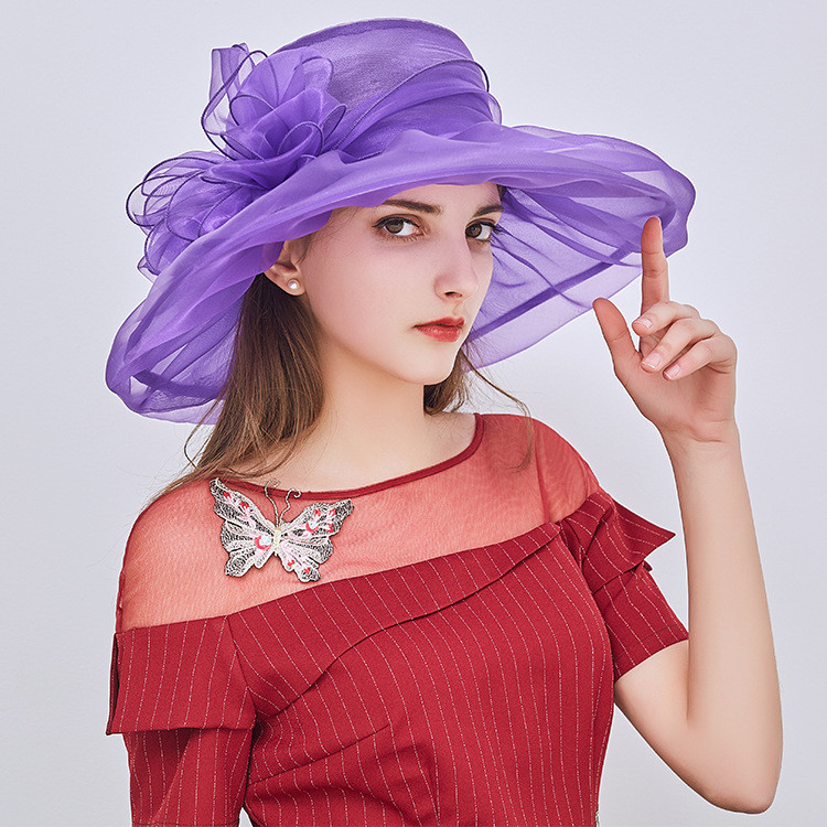 Flower gauze hat Vintage elegant double-layer organza sunvisor foldable sun-proof large brim hat