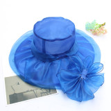 Flower gauze hat Vintage elegant double-layer organza sunvisor foldable sun-proof large brim hat