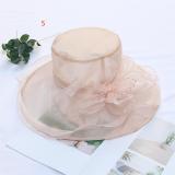 Solid color organza vintage flower top hat Women's summer mesh fisherman hat Sun protection foldable sunshade hat