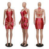 Hip wrap sexy short skirt fashion hanging neck sequin dress