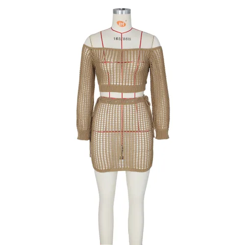 Knitted hollow lace beach suit short skirt suit
