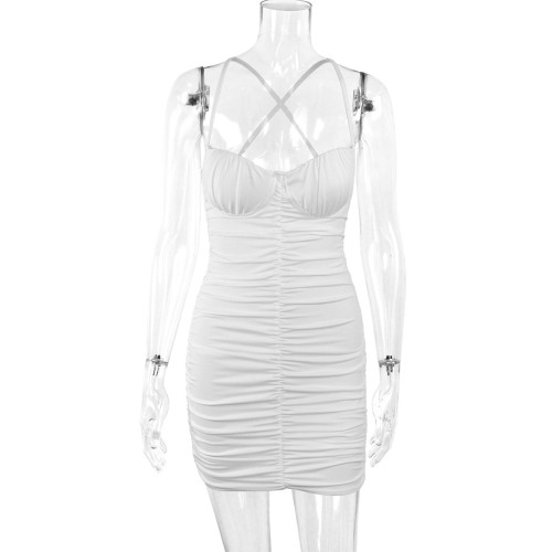 Women's dress summer pleated V-neck buttock dress with bra