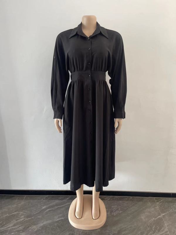 Women's dress fashion micro elastic shirt skirt waist loose long-sleeved skirt