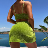 Wrinkle cloth special fabric bikini split three-piece swimsuit swimsuit