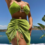 Wrinkle cloth special fabric bikini split three-piece swimsuit swimsuit