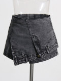 Individualized street denim patchwork shorts with high waist, irregular washed old jeans