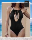 Sexy striped high-waisted conservative one-piece swimsuit