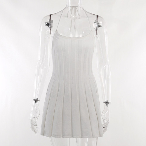 Temperament Waist Waist Show Thin Party Dress Sexy Hanging Neck Spicy Girl Open Back Woolen Short Dress