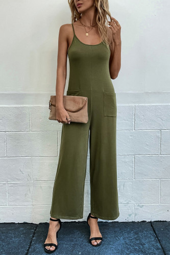 Fashion women's solid color strapping suspender loose wide leg jumpsuit