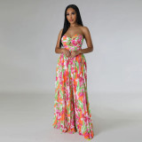 Sexy open back printed wide leg jumpsuit