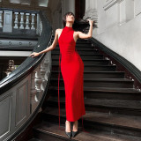 Party buttock fishtail skirt with open back feature hollowed-out sleeveless hanging neck slimming style dress