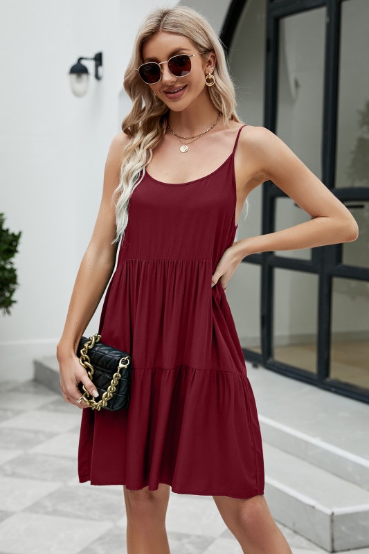 Casual sleeveless suspender dress with strapping backless women's dress