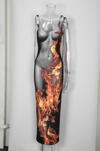 Sexy Slim Lace Flame Print Dress