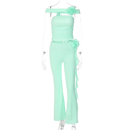 Women's sexy chest wrap, slim fitting, patchwork, bouquet trousers suit