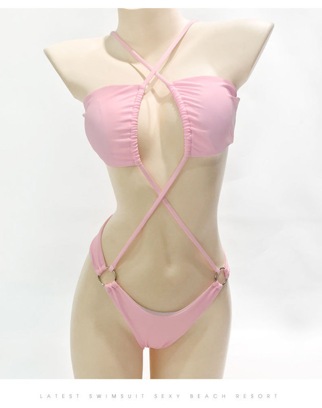 One-piece solid color strapless backless swimsuit