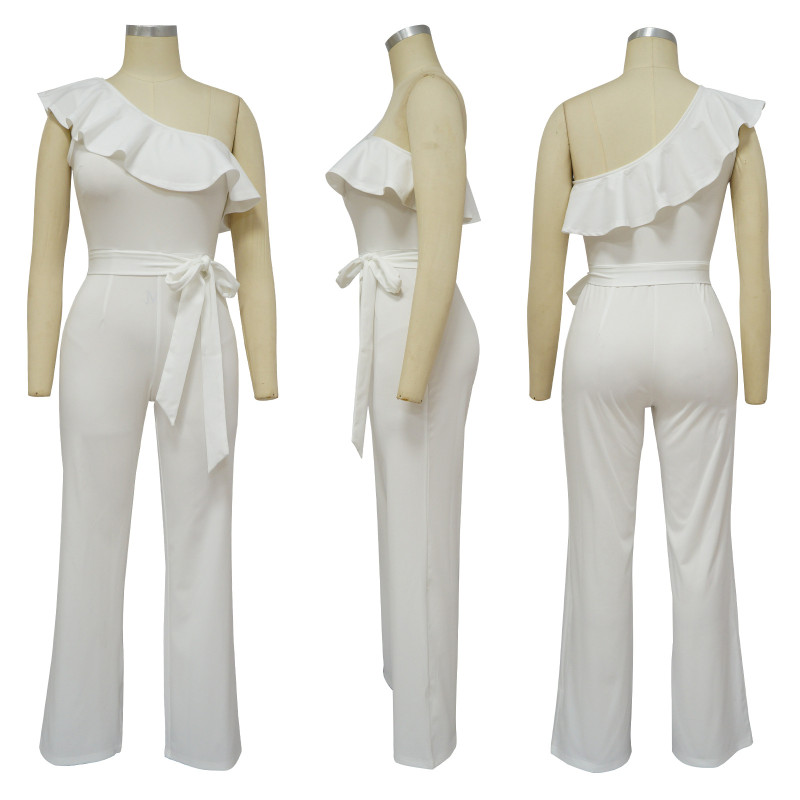 Wholesale of women's clothing Solid color ruffled jumpsuit with belt