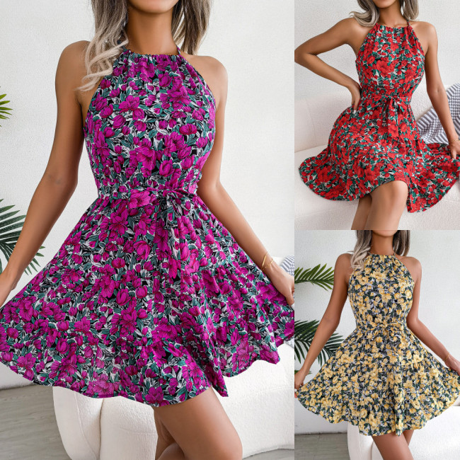 Leisure ruffle large floral dress holiday dress