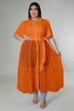 Women's solid color shirt mesh large size top dress