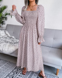 Square neck long sleeve holiday rayon dress pleated long skirt