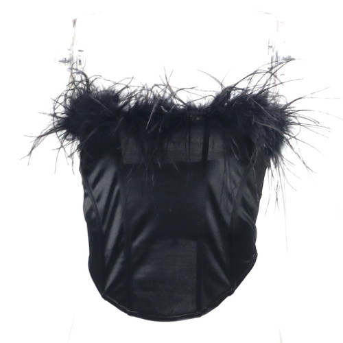 Fishbone waist wrap chest back slim fitting patchwork wool waist top