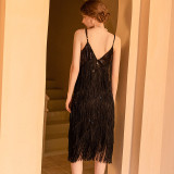 Evening Party Wedding Bridesmaid Dresses Through Sexy Nightclub Black Sequins Fringe Dress Slings