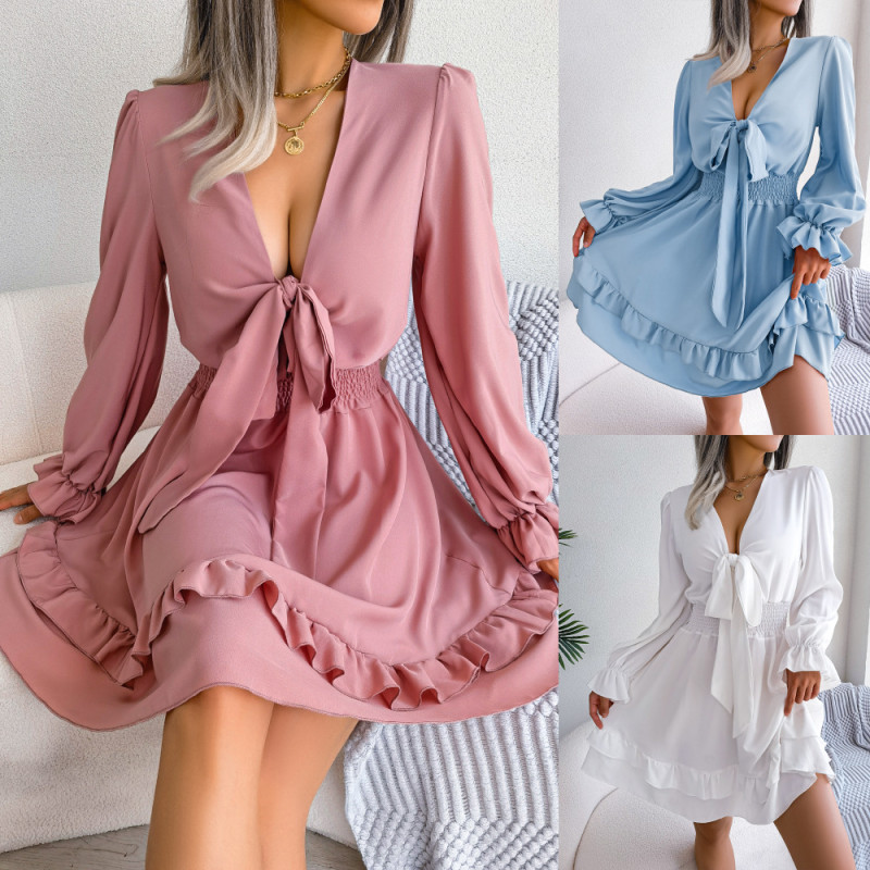 Casual Lace-up Collar Flap Dress