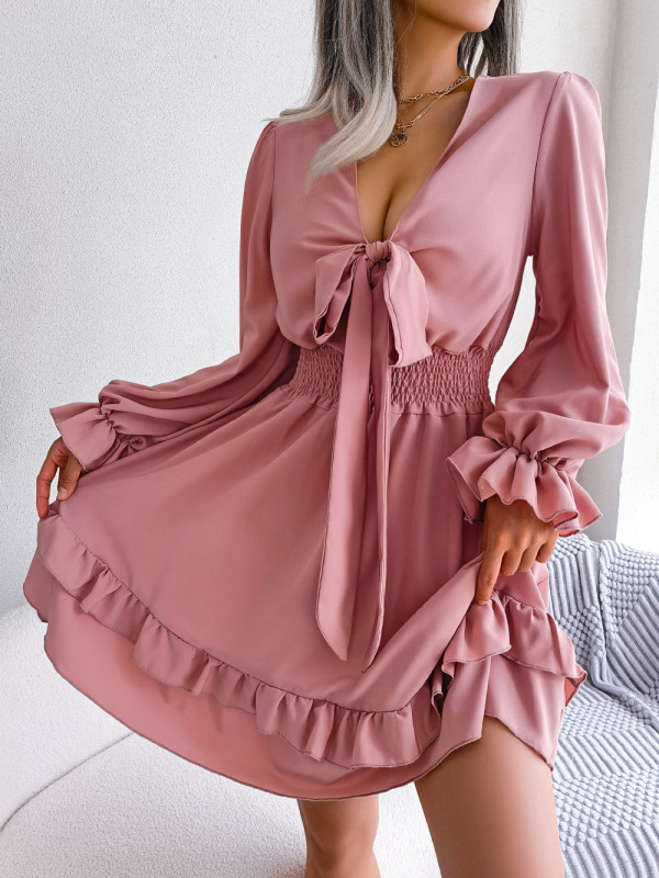 Casual Lace-up Collar Flap Dress