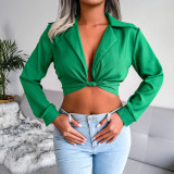Suit neck knotted shirt with navel exposed